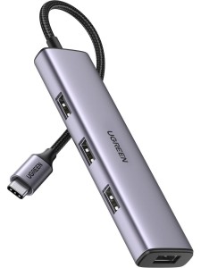 Hub UGREEN CM473 4w1 USB-C 4x USB 3.0 (szary)