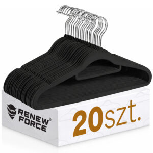 WIESZAKI WELUROWE NA UBRANIA odzieżowe do szafy mocne PREMIUM 20szt CZARNE