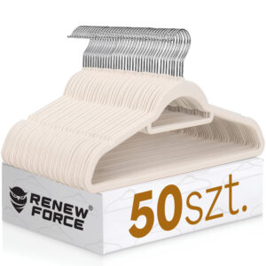 WIESZAKI WELUROWE NA UBRANIA odzieżowe do szafy mocne PREMIUM 50szt BEŻOWE