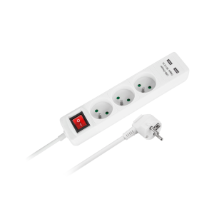 Przedłużacz listwa zasilająca 5m 3 gniazda 2xUSB 3x1,0mm2 włącznik Rebel