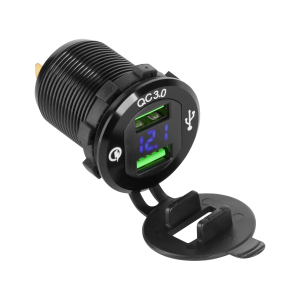 Ładowarka samochodowa do montażu USB z Quick Charge i miernikiem napięcia