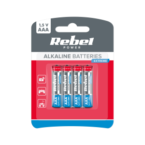 Baterie alkaliczne AAA LR03 R3 LR3 4 sztuki 1,5V paluszki Rebel Extreme