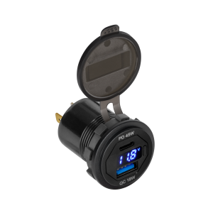 Ładowarka samochodowa USB+USB typu C z funkcją Quick Charge Power Delivery miernik napięcia 63W Peiyng