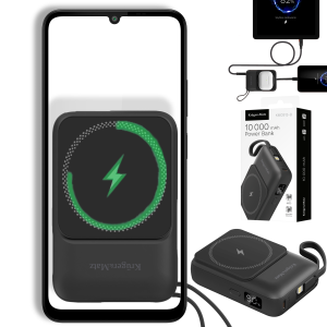 POWER BANK indukcyjny Kruger&Matz 10000 mAh magnetyczny z kablem czarny