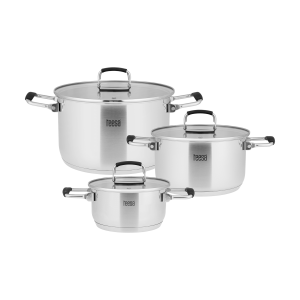 Zestaw garnków TEESA 6 elementów stal nierdzewna hartowane szkło INDUKCJA
