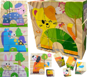 TG50032 PUZZLE DREWNIANE KLOCKI UKŁADANKA ZWIERZĄTKA 6w1 ZOO