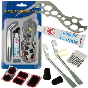 WW69 ZESTAW NAPRAWCZY DĘTKI ROWEROWEJ DO ROWERÓW KLUCZ ŁATKI KLEJ WIELORAZOWY