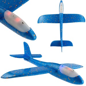 TG56682-1 DUŻY SAMOLOT STYROPIANOWY ZE STYROPIANU 49CM ŚWIECĄCY LED SZYBOWIEC RZUTKA NIEBIESKI
