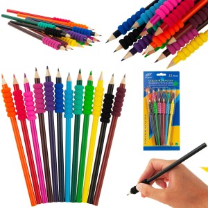 701801 KREDKI OŁÓWKOWE Z UCHWYTEM PIANKOWYM ZESTAW 12SZT