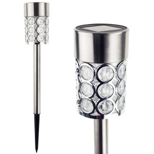TG55965-1 LAMPA SOLARNA WBIJANA LAMPKA GLAMOUR SREBRNA KRYSZTAŁKI OGRODOWA SŁUPEK