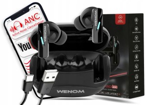 Słuchawki bezprzewodowe dokanałowe WENOM GM5 ANC ENC EDR blut 5,3 sportowe