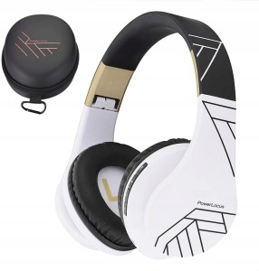 Słuchawki PowerLocus bezprzewodowe czarno-białe BLUETOOTH / microSD / FM