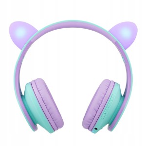 Słuchawki DLA DZIECI PowerLocus KIDS TealPurple cat bezprzewodowe BLUETOOTH