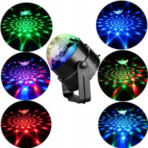 PROJEKTOR DYSKOTEKOWY KULA DISCO OBROTOWA LASER REFLEKTOR LED RGB + PILOT