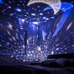LAMPKA NOCNA PROJEKTOR GWIAZD NIEBA OBROTOWA NIEBIESKA 2w1 DLA DZIECI